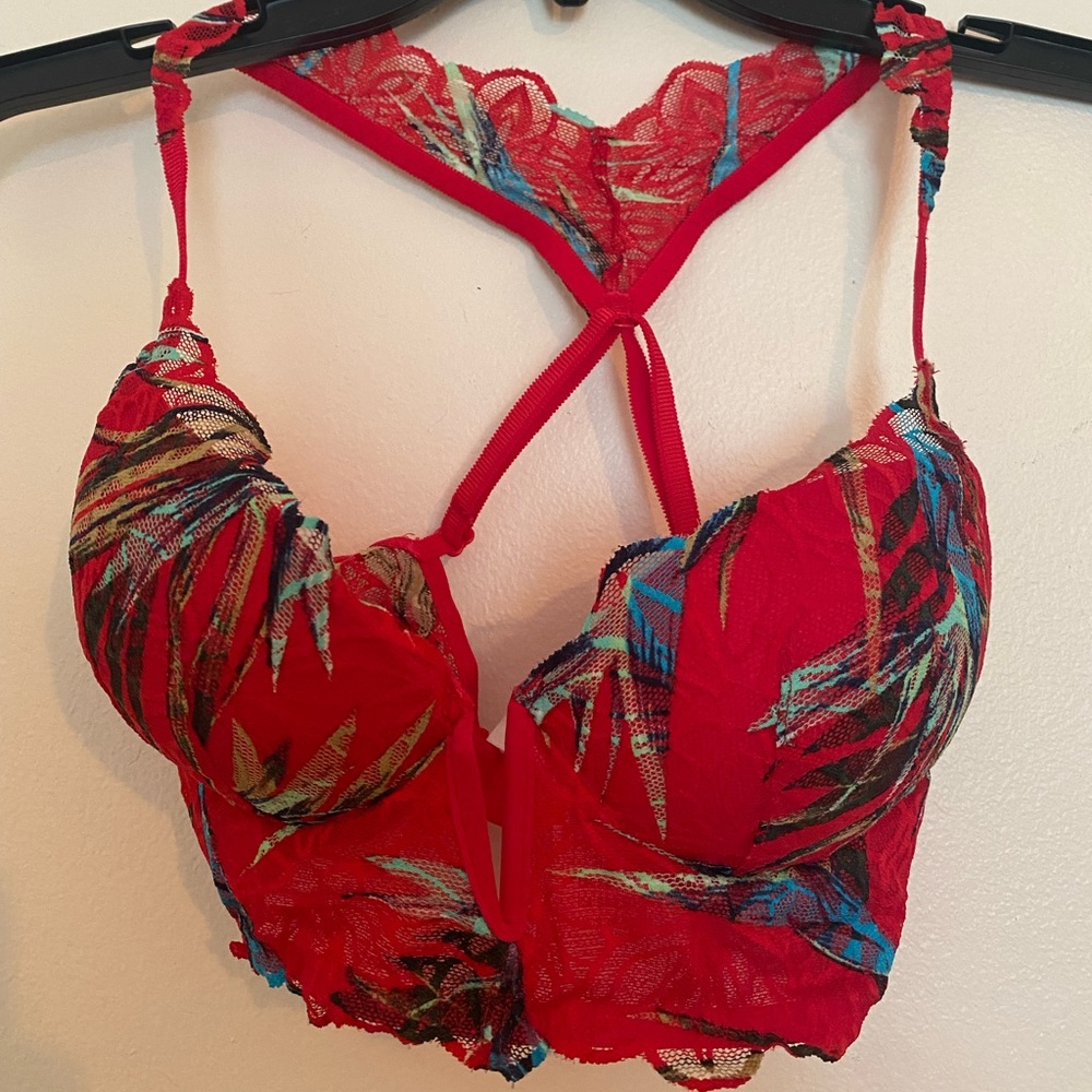 NWT Red tropical PINK date push up bralette